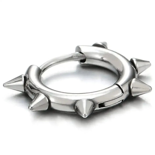 Stainless Steel Spike Hoop Earrings – Unisex Gothic Rock Huggie Style