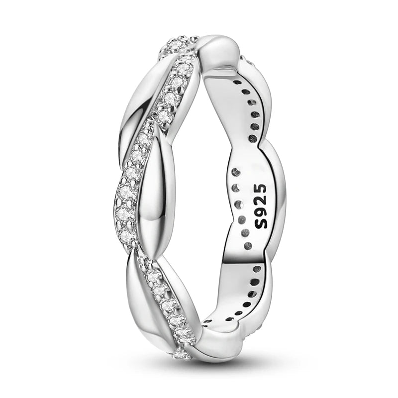 925 Silver Zircon Star Ring – Geometric Winding Line Design