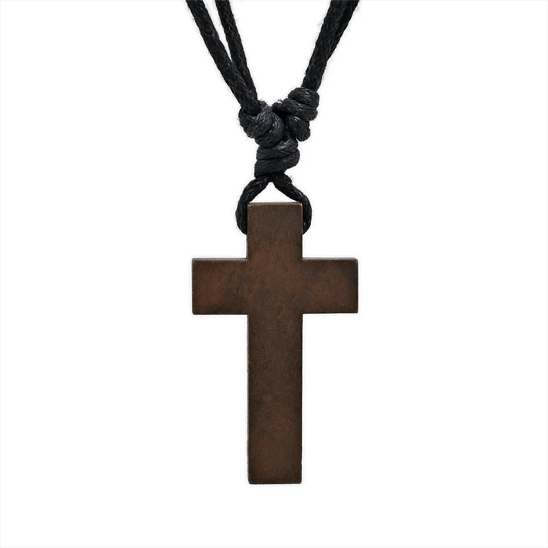 Catholic Cross Necklace | Natural Wood Jesus Christ Pendant Adjustable