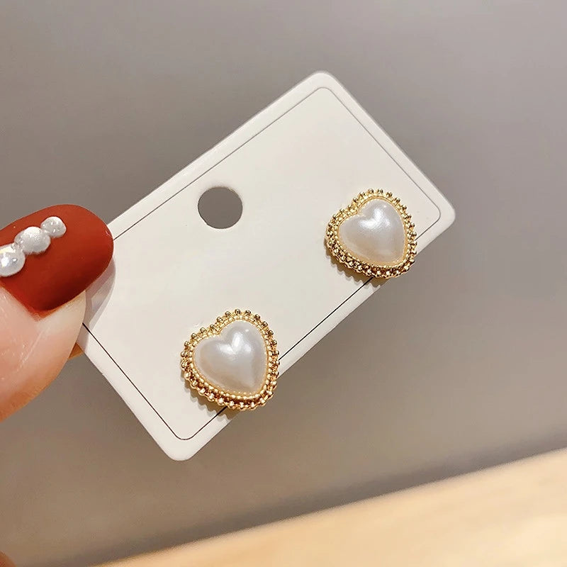 Small Heart Stud Earrings – Red & Black Simple Metal Earrings